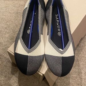 Rothy’s Black and Cream check captoe flats, New In Box
